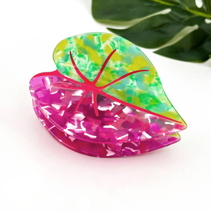 Red Palm Leaf & Monstera Acetate Hair Claw Clip: C
