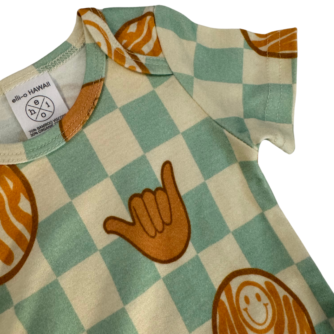 Classic Onesie - Checkered Mint Aloha: 6-12 M