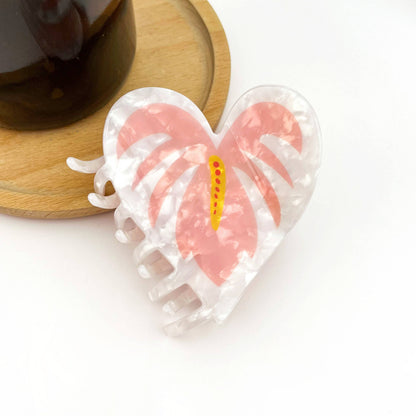 Anthurium Leaf Hair Claw Clip, Acetate Hair Clip: Pink