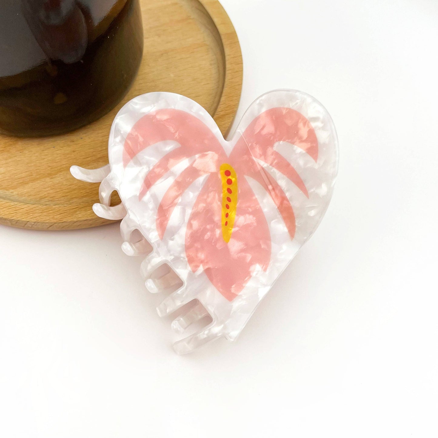 Anthurium Leaf Hair Claw Clip, Acetate Hair Clip: White