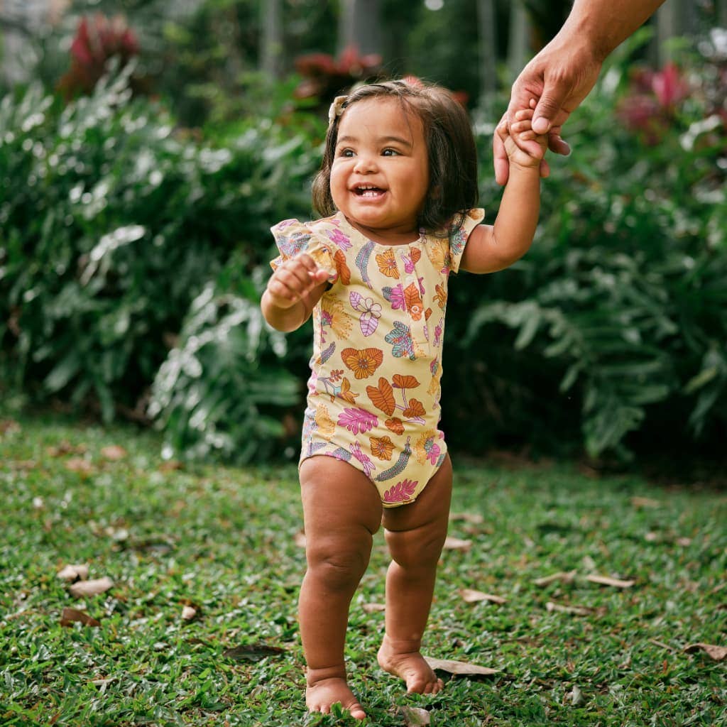 Roots & Blooms Bamboo Flutter Sleeve Onesie: 6-12M