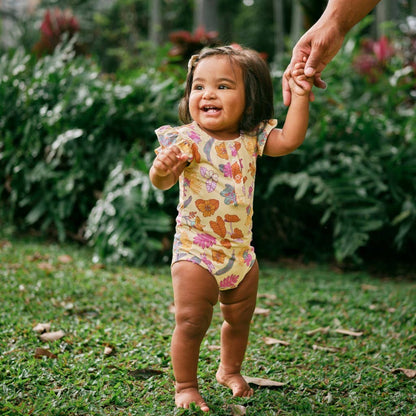Roots & Blooms Bamboo Flutter Sleeve Onesie: 6-12M