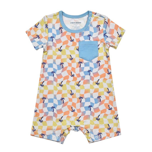 Sunset Checker Shortie Bamboo Romper: 6-12M