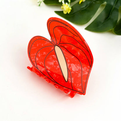 Red Floral Acetate Hair Claw Clip: Red