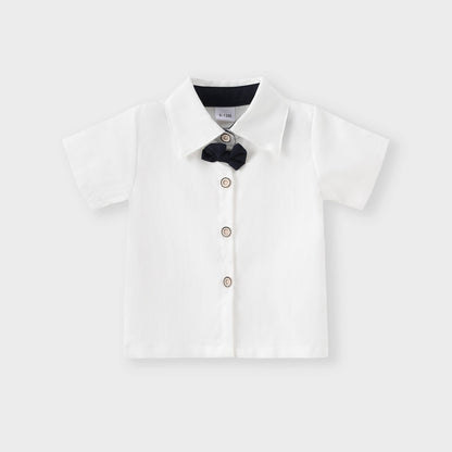 Bow Tie Shirt Shorts Set: Green / 4-5 Years