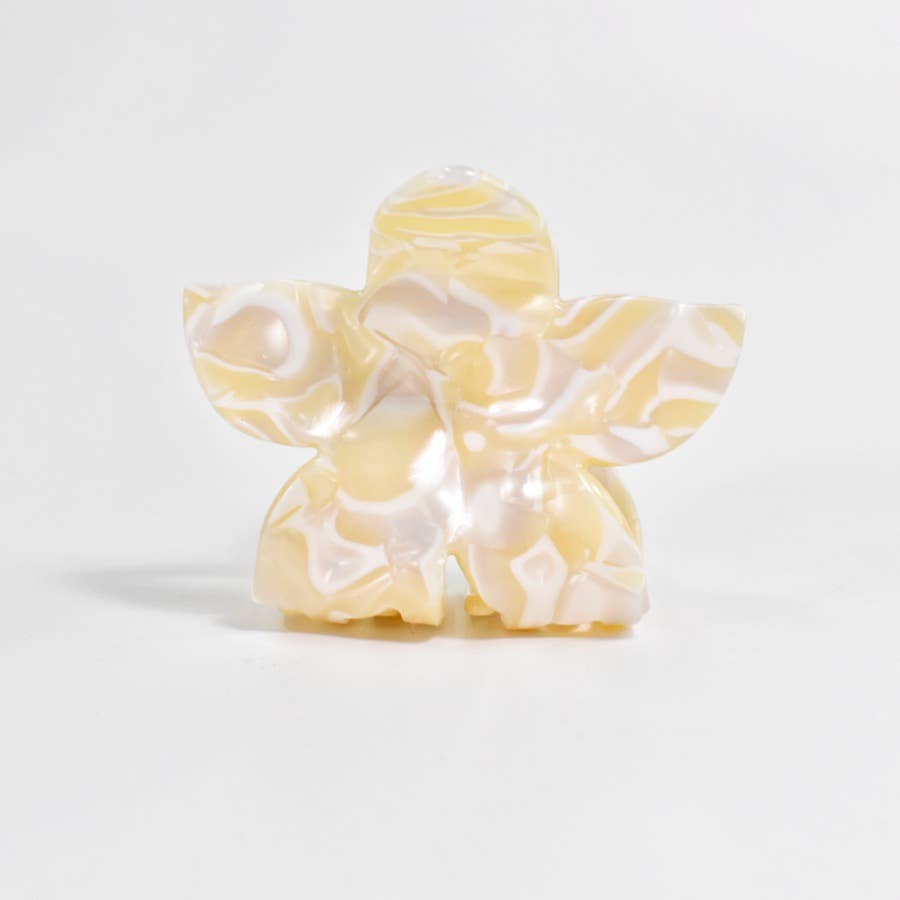 Tortoise & Marbled Plumeria Flower Acetate Hair Claw Clip: BlackBeige