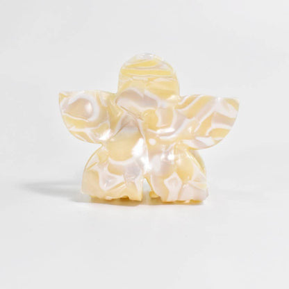 Tortoise & Marbled Plumeria Flower Acetate Hair Claw Clip: BlackBeige