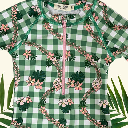 Plumeria Gingham Long Sleeve Swimsuit