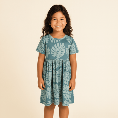 Teal Monstera Tee Dress