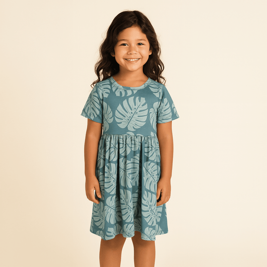 Teal Monstera Tee Dress