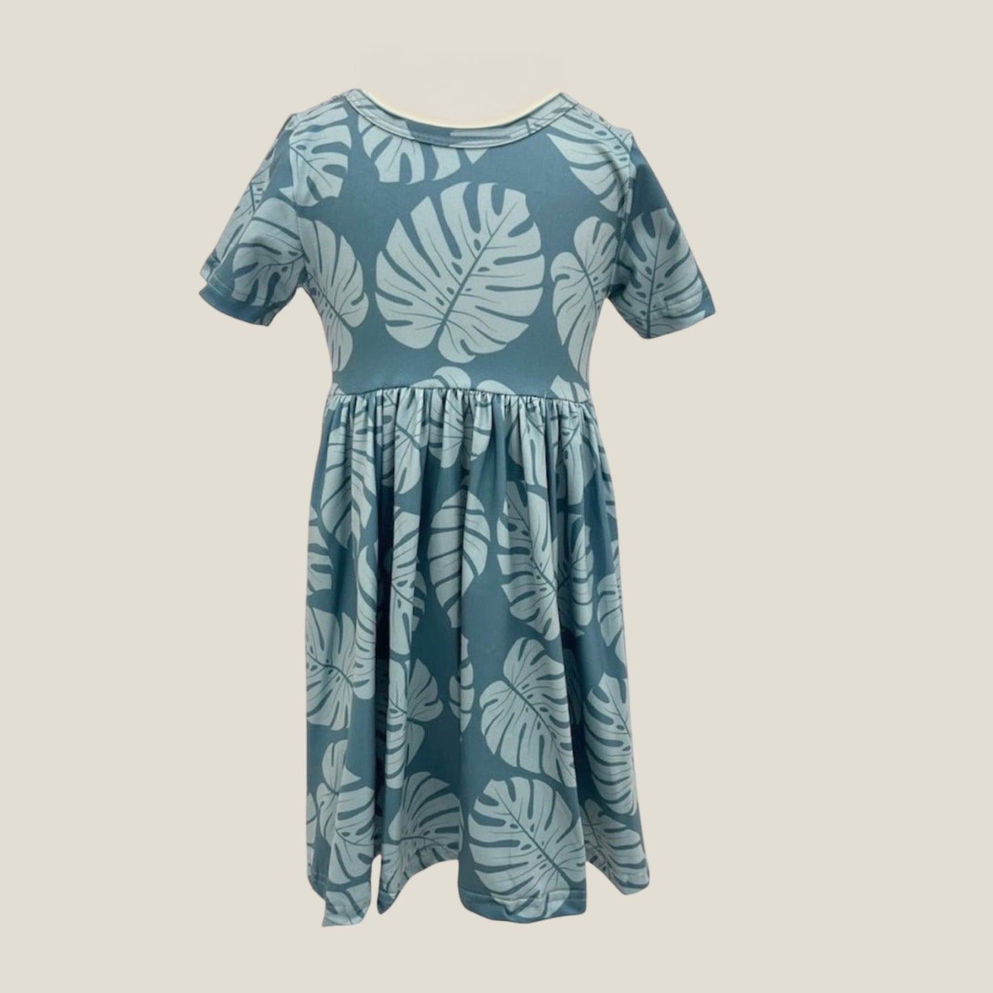 Teal Monstera Tee Dress