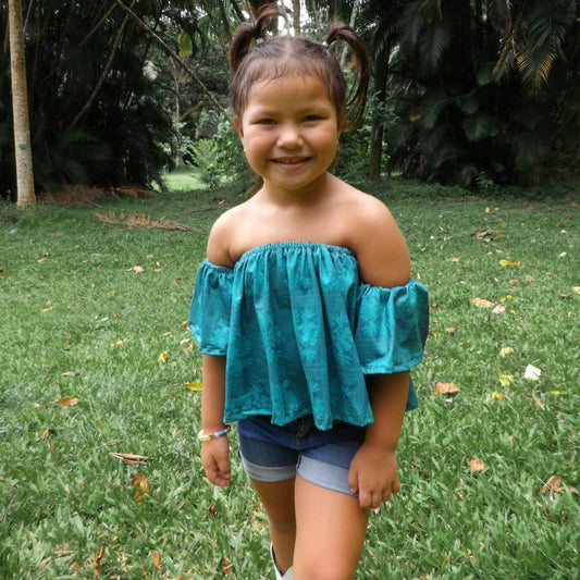 Teal Tropical Palaka Baby Doll Top
