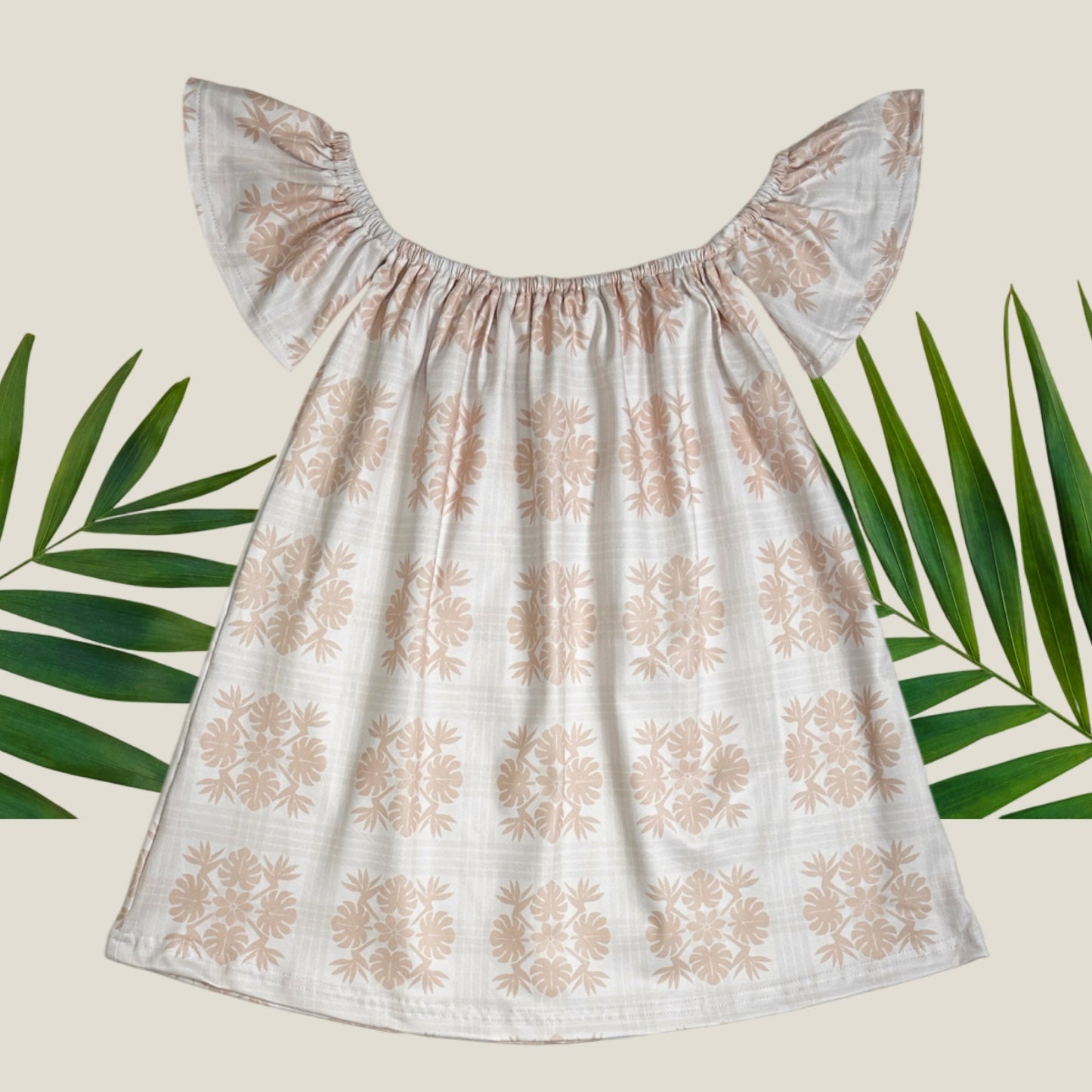 Tropical Cream Palaka Off the Shoulder Dress