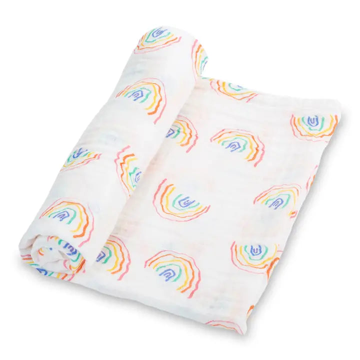 Lollybanks Muslin Swaddle Blanket, Rainbow